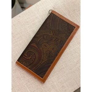 Fabio Ferretti Italy Paisley Tapestry Brown Leather Long Bifold Wallet Mens